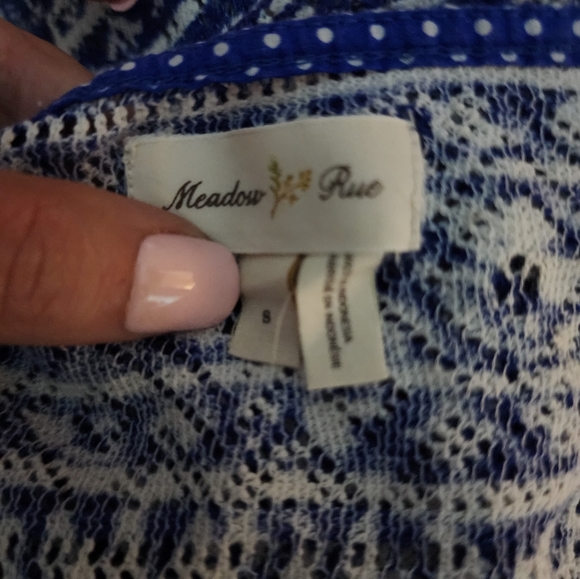 Anthropologie Meadow Rue Blue/White Boho Top Size Small - Picture 3 of 3